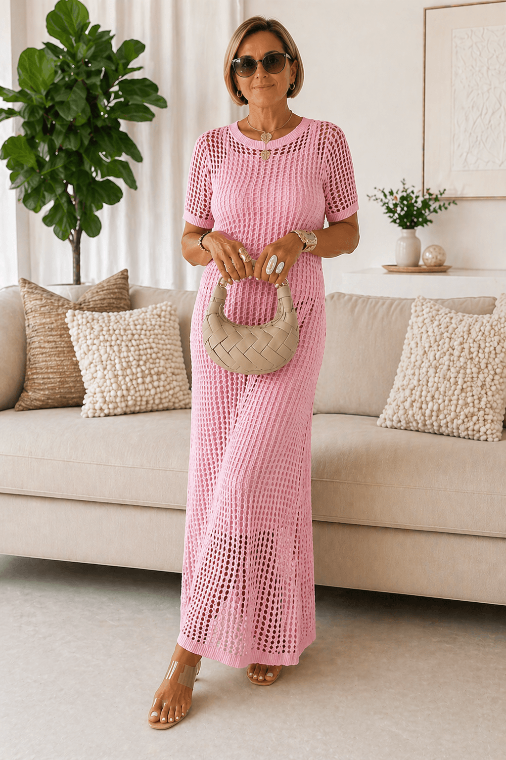 Mathilde | Robe longue en crochet ajouré avec robe intérieure assortie
