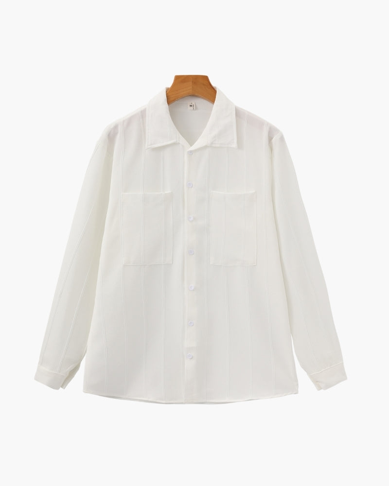 Gaston | Chemise blanche à rayures texturées et double poche