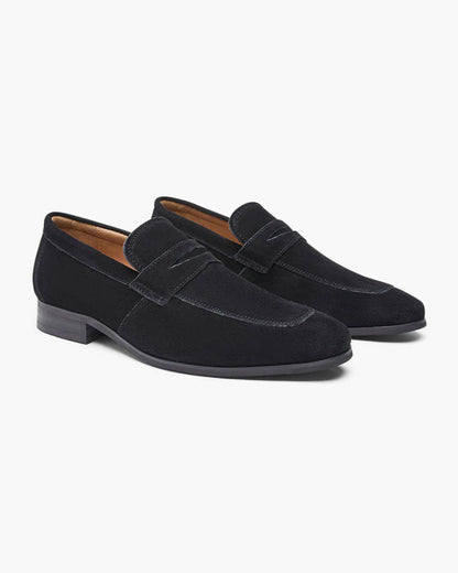 Lucien | Mocassins penny en daim noir à semelle cuir