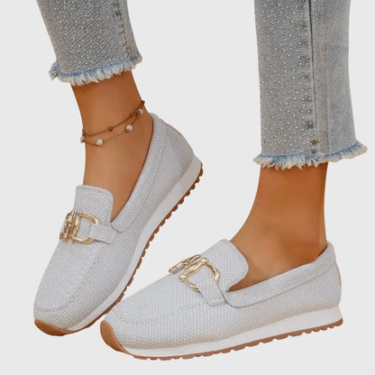 Camille | Mocassins en mesh beige à mors doré et semelle ergonomique