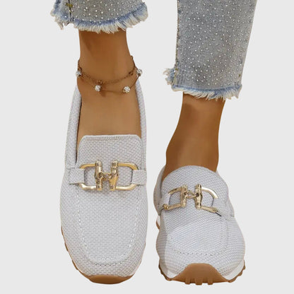 Camille | Mocassins en mesh beige à mors doré et semelle ergonomique