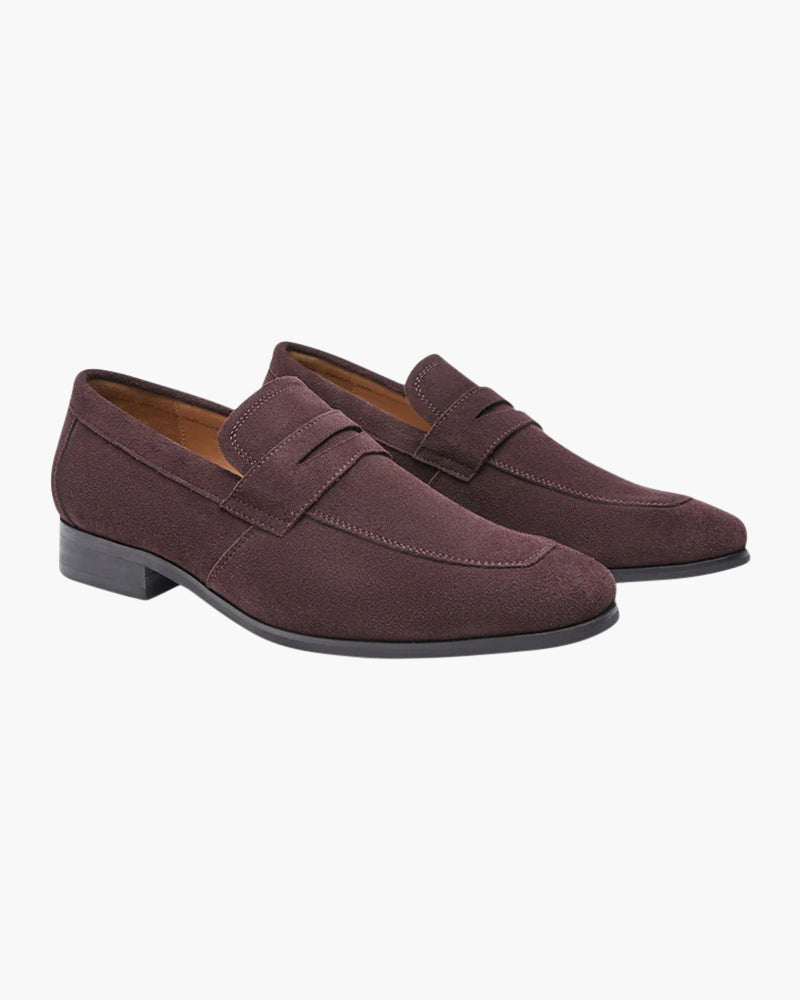 Lucien | Mocassins penny en daim noir à semelle cuir