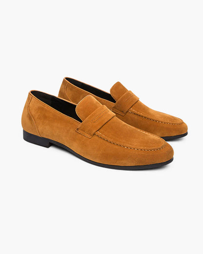 Lucien | Mocassins penny en daim noir à semelle cuir