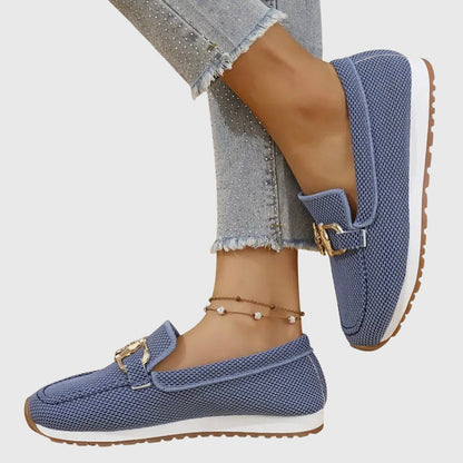 Camille | Mocassins en mesh beige à mors doré et semelle ergonomique