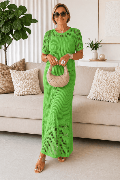 Mathilde | Robe longue en crochet ajouré avec robe intérieure assortie