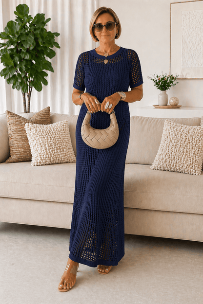 Mathilde | Robe longue en crochet ajouré avec robe intérieure assortie