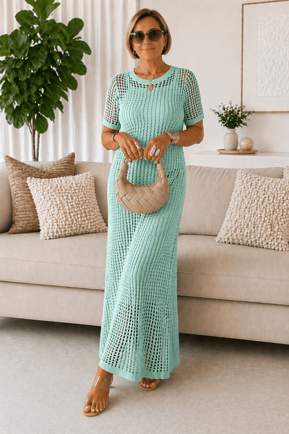 Mathilde | Robe longue en crochet ajouré avec robe intérieure assortie