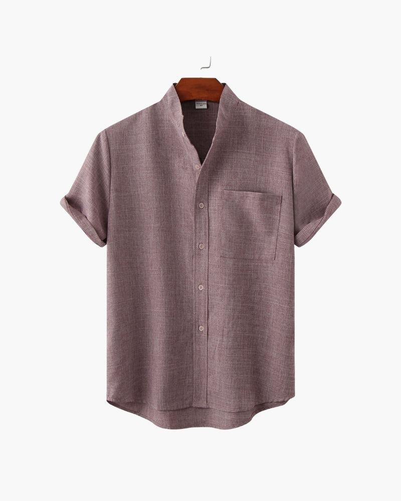 Armand | Chemise en lin vert sauge à col Mao manches courtes