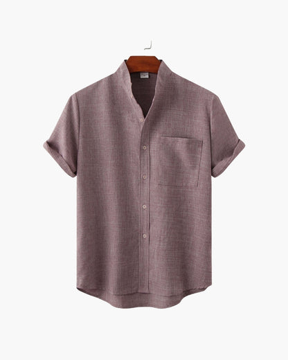 Armand | Chemise en lin vert sauge à col Mao manches courtes