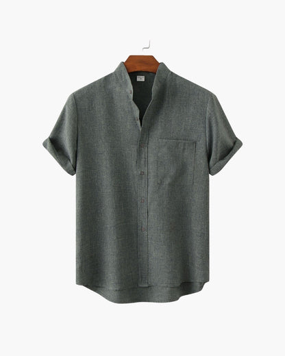 Armand | Chemise en lin vert sauge à col Mao manches courtes