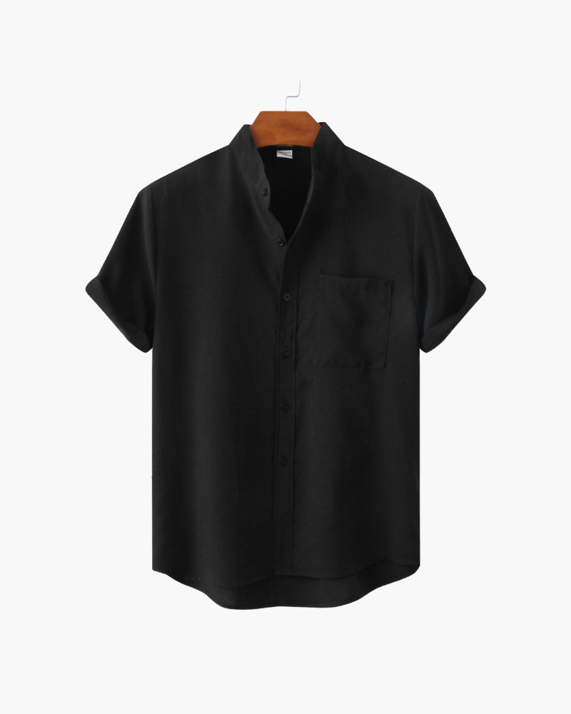 Armand | Chemise en lin vert sauge à col Mao manches courtes