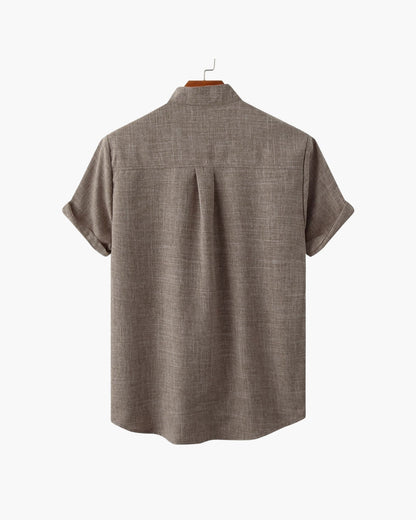 Armand | Chemise en lin vert sauge à col Mao manches courtes