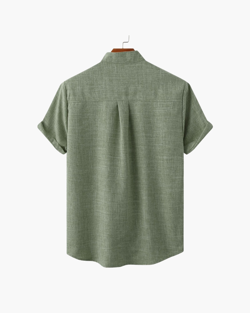 Armand | Chemise en lin vert sauge à col Mao manches courtes