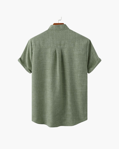 Armand | Chemise en lin vert sauge à col Mao manches courtes