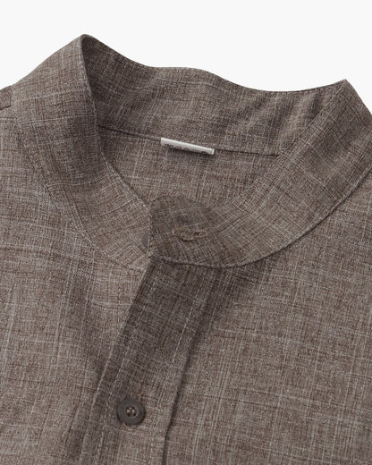 Armand | Chemise en lin vert sauge à col Mao manches courtes