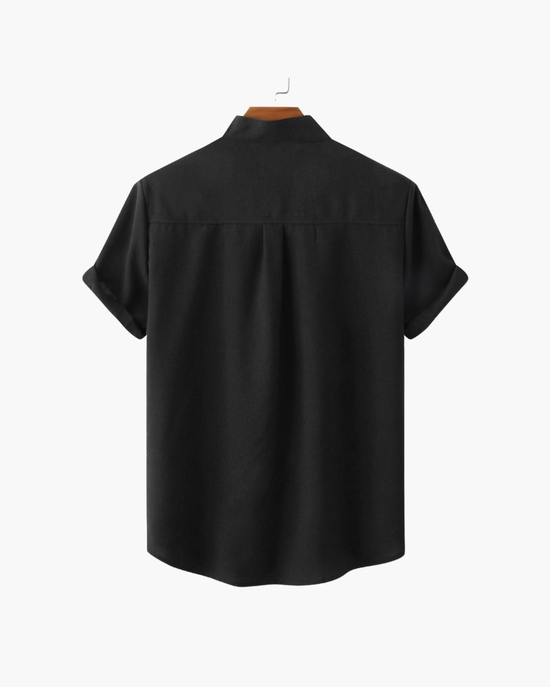 Armand | Chemise en lin vert sauge à col Mao manches courtes