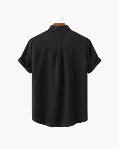 Armand | Chemise en lin vert sauge à col Mao manches courtes