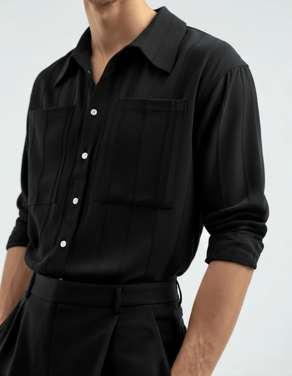 Gaston | Chemise blanche à rayures texturées et double poche