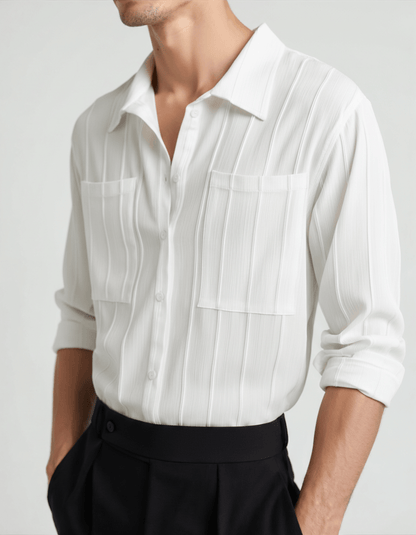 Gaston | Chemise blanche à rayures texturées et double poche