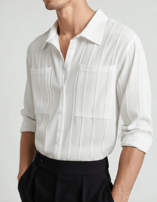 Gaston | Chemise blanche à rayures texturées et double poche