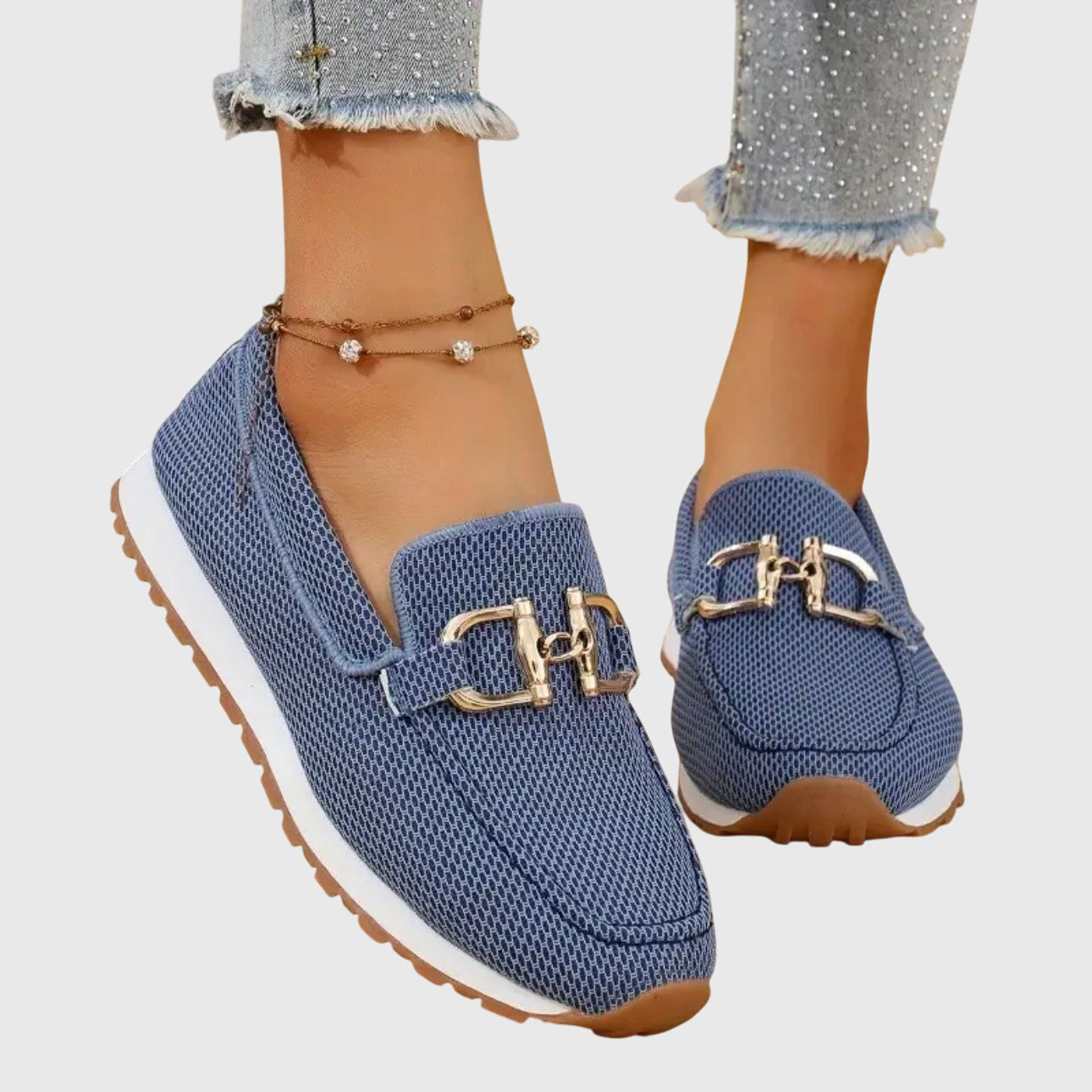 Camille | Mocassins en mesh beige à mors doré et semelle ergonomique