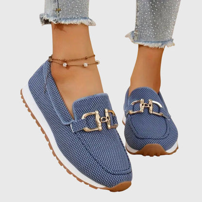 Camille | Mocassins en mesh beige à mors doré et semelle ergonomique