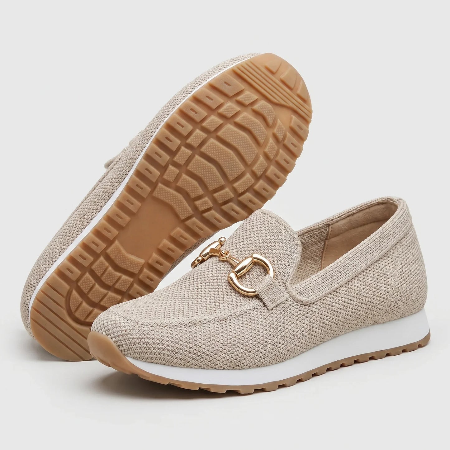Camille | Mocassins en mesh beige à mors doré et semelle ergonomique