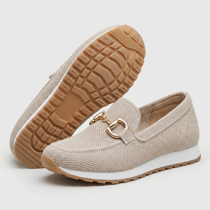 Camille | Mocassins en mesh beige à mors doré et semelle ergonomique
